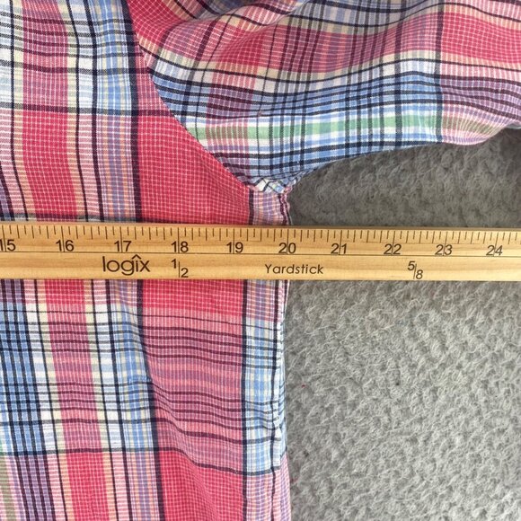 Vermont Country Store Top Womens Medium Pink Plaid 1/4 Button Front Long Sleeve - Picture 8 of 10